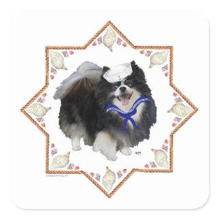 Pomeranian Dog with Seashells Square Sticker
