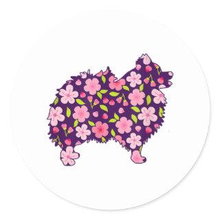 Pomeranian Dogs Flower Pattern Pomeranians Lover Classic Round Sticker