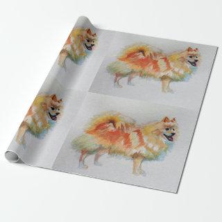 Pomeranian German Spitz Dog Watercolor Wrapping
