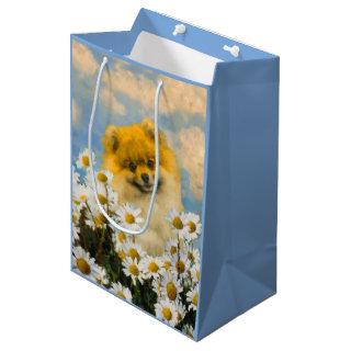 Pomeranian in Daisies Painting - Original Dog Art Medium Gift Bag
