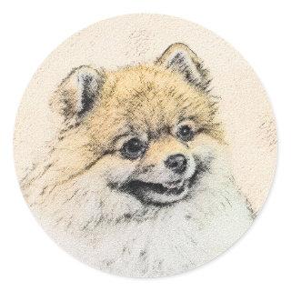 Pomeranian (Orange) Painting - Original Dog Art Classic Round Sticker