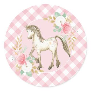 Pony floral and plaid Birthday Party stickers