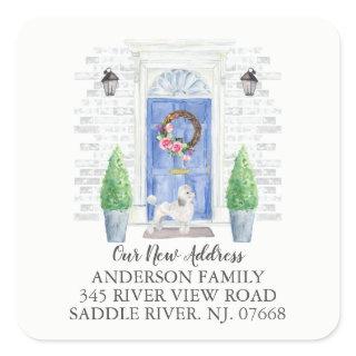 Poodle Blue Door New Address Label Sticker