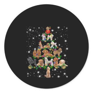 Poodle Christmas Tree Covered By Flashlight Classic Round Sticker