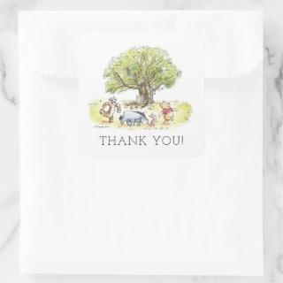 Pooh and Pals Watercolor First Birthday Thank You Square Sticker