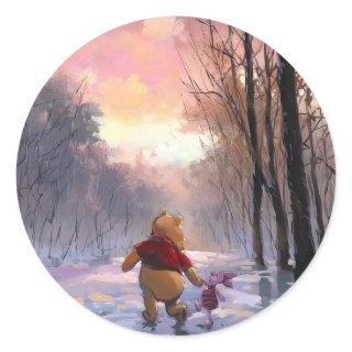Pooh and piglet winter  classic round sticker