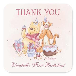 Pooh & Friends Watercolor |  Birthday Thank You Square Sticker
