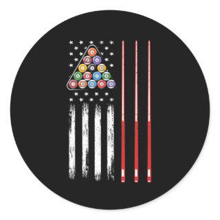 Pool Player American Flag Classic Round Sticker