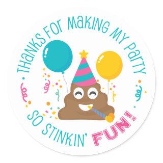 Poop Emoji Funny Birthday Party Thank You Stickers