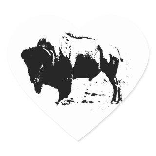 Pop Art Black & White Buffalo Silhouette Heart Sticker