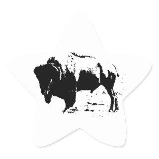 Pop Art Black & White Buffalo Silhouette Star Sticker