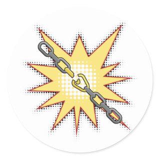 Pop Art Broken Chain Explosion Bold Comic Style  Classic Round Sticker