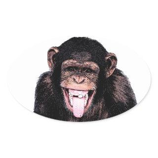 Pop Art Chimpanzee Sticking Tongue Out Oval Sticker