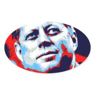 Pop Art JFK John F. Kennedy Red Blue Oval Sticker