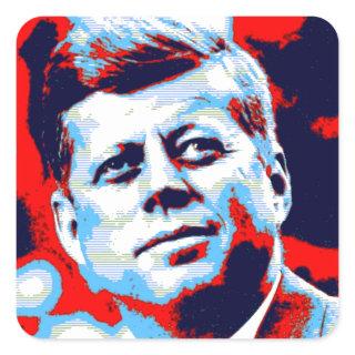 Pop Art JFK John F. Kennedy Red Blue Square Sticker