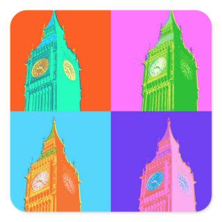 Pop Art Neon Big Ben Square Sticker