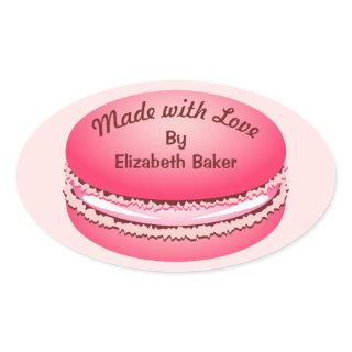 Pop Art Pink Macaron Cookie Personalized Oval Sticker