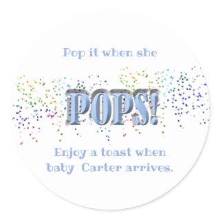 Pop It! Blue, Baby Shower, Wine, Champagne Classic Round Sticker
