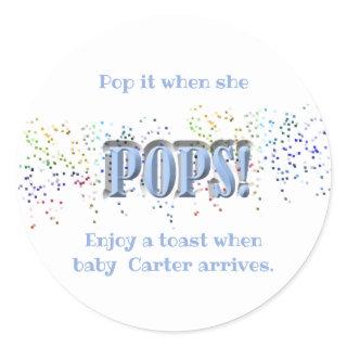 Pop It! Blue, Baby Shower, Wine, Champagne Classic Round Sticker