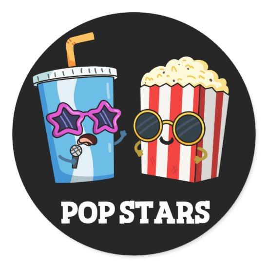 Pop Stars Funny Snack Pun Dark BG Classic Round Sticker
