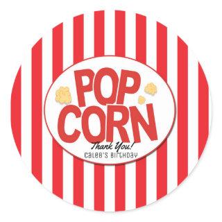 Popcorn Red & White Stripe Movie Party Favor Classic Round Sticker