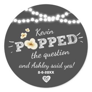 Popped the Question Engagement Wedding Popcorn Classic Round Sticker