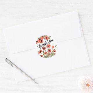 Poppy Floral Thank You Classic Round Sticker