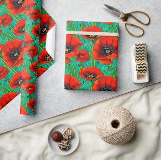 Poppy flower pattern red green remembrance day