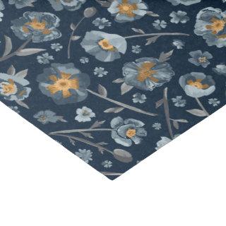 Poppy Flowers Charming Blue Gray Yellow Floral Tissue Paper