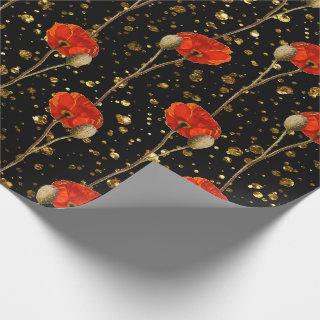 Poppy Red Flower Orange Glam Black Gold Confetti