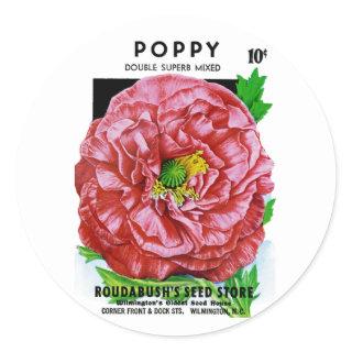 Poppy Vintage Seed Packet Classic Round Sticker