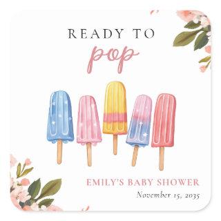 Popsicle Ready to Pop Baby Shower Square Sticker