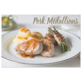 Pork medallions tenderloin with potatoes and beans tissue paper