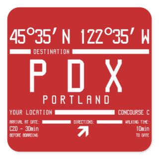 Portland Oregon Internation Ariport Code IATA Square Sticker