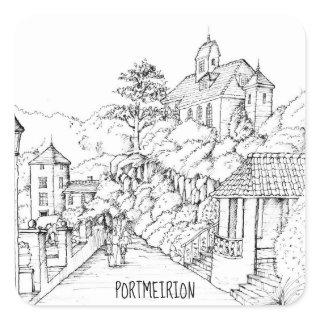 Portmeirion North Wales Pen and Ink Sketch Square Sticker