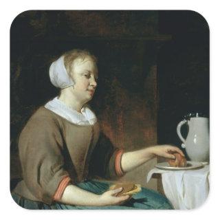 Portrait of a Girl Seated at a Table Square Sticker