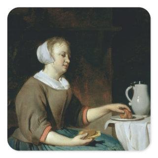 Portrait of a Girl Seated at a Table Square Sticker