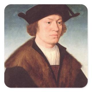 Portrait of an Unknown Man, 1520 (oil on panel) Square Sticker