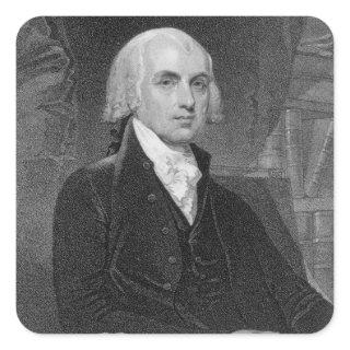 Portrait of James Madison, engraved by William A. Square Sticker