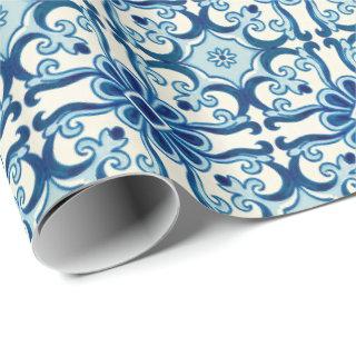 Portuguese Azulejos Blue Floral Tile Pattern