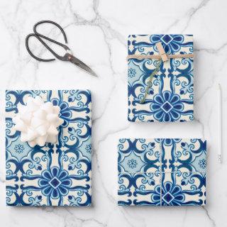 Portuguese Azulejos Blue Floral Tile Pattern  Sheets