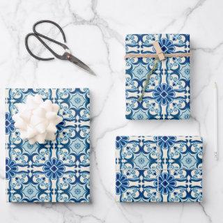 Portuguese Azulejos Blue Floral Tile Pattern  Sheets
