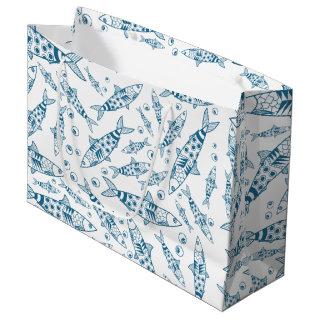 Portuguese Lisbon Sardines Pattern Azulejos White Large Gift Bag