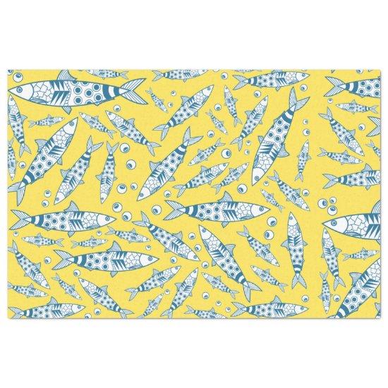 Portuguese Lisbon Sardines Pattern Azulejos Yellow Tissue Paper