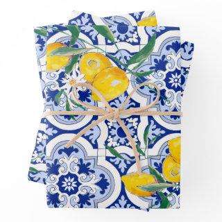 Portuguese tiles,lemons,fruits,summer art          sheets
