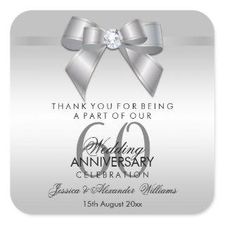 Posh Gem Bow & Ribbon 60th Wedding Anniversary Square Sticker