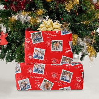 Postage Stamps Christmas Family Photos Red