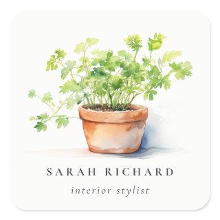 Potted Herb Parsley Coriander Watercolor Botanical Square Sticker