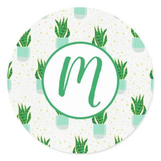 Potted Sansevieria Snake Plant Print Classic Round Sticker