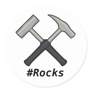 Pound Rocks Crossed Rock Hammers Classic Round Sticker